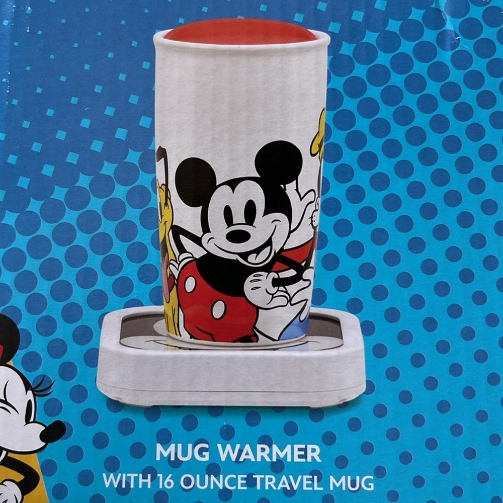 🆕 Disney Mickey and Friends Ceramic Travel Mug with Lid and Mug Warmer 16 Oz - Picture 7 of 13